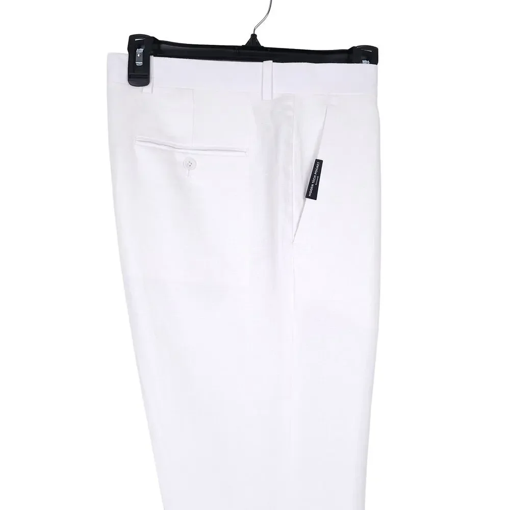 Perry Ellis Portfolio Mens Modern Fit Dress Pant 32x30 Bright White Linen Cotton